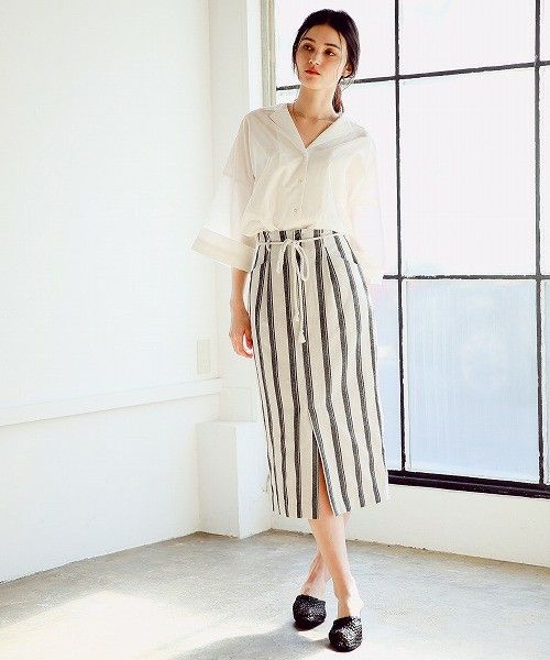 直條紋裙子 　裙子穿搭